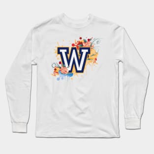 Varsity letter W flowers patch Long Sleeve T-Shirt